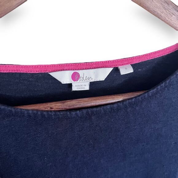 Boden 100% Linen Ruffle Peplum Top Women’s Size S 3/4 Bell Sleeves Navy Blue - Picture 2 of 7